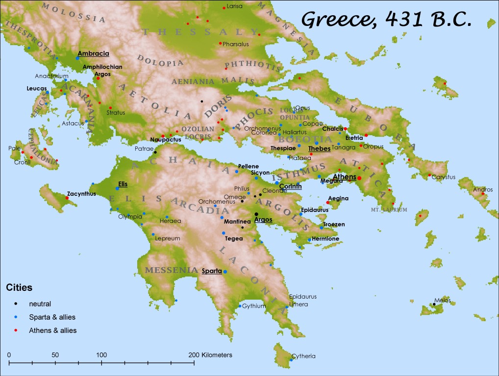 Map of Greece in 431 BC